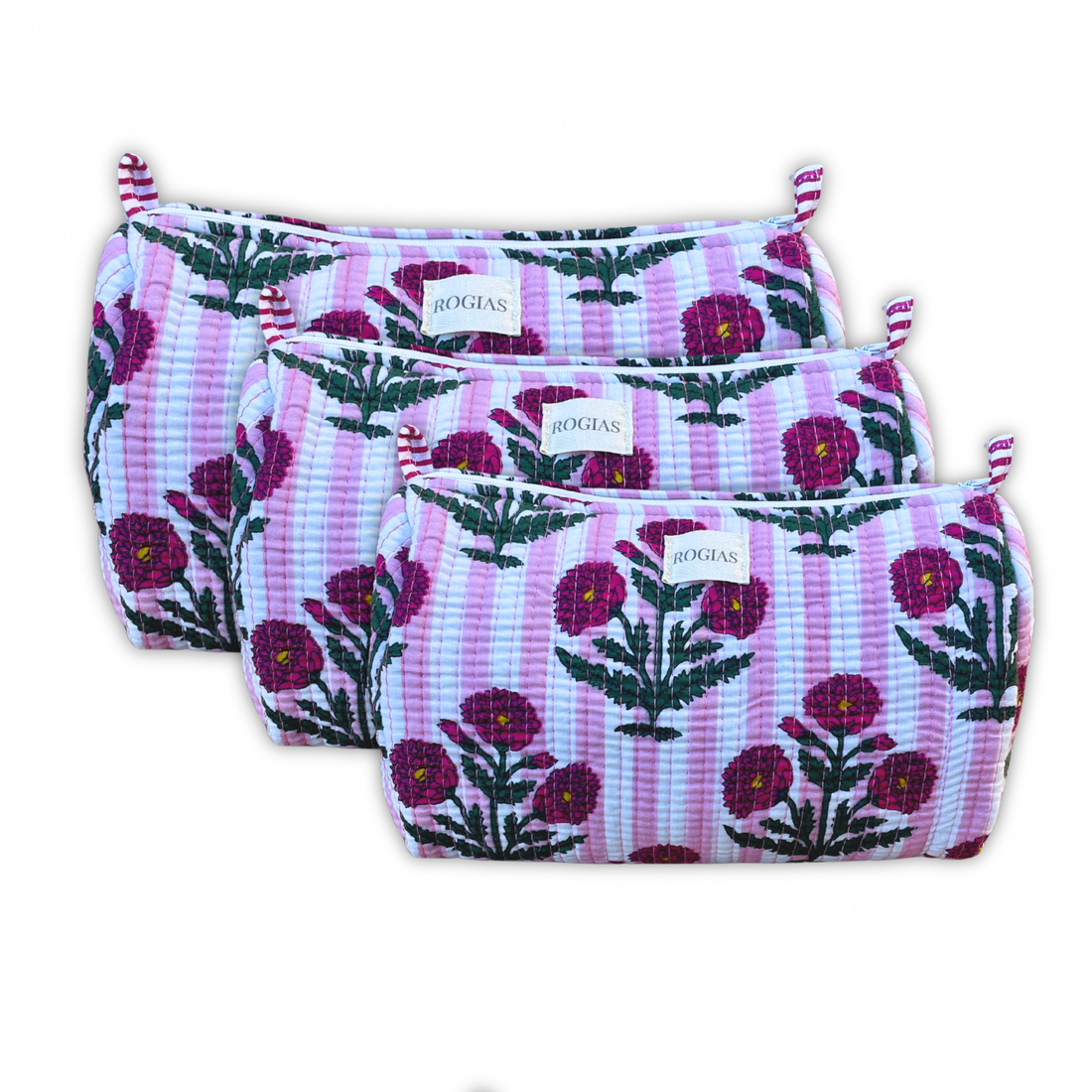 Set of 3 toiletry bags - Pink stripes