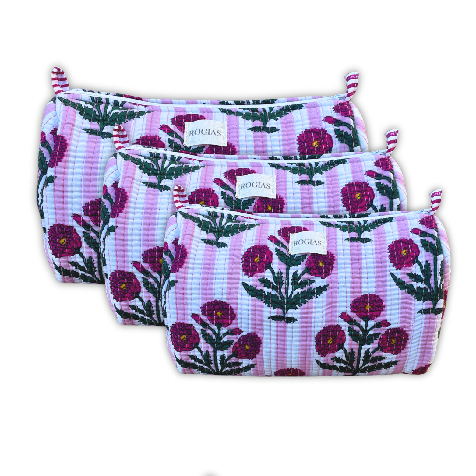 Set of 3 toiletry bags - Pink stripes
