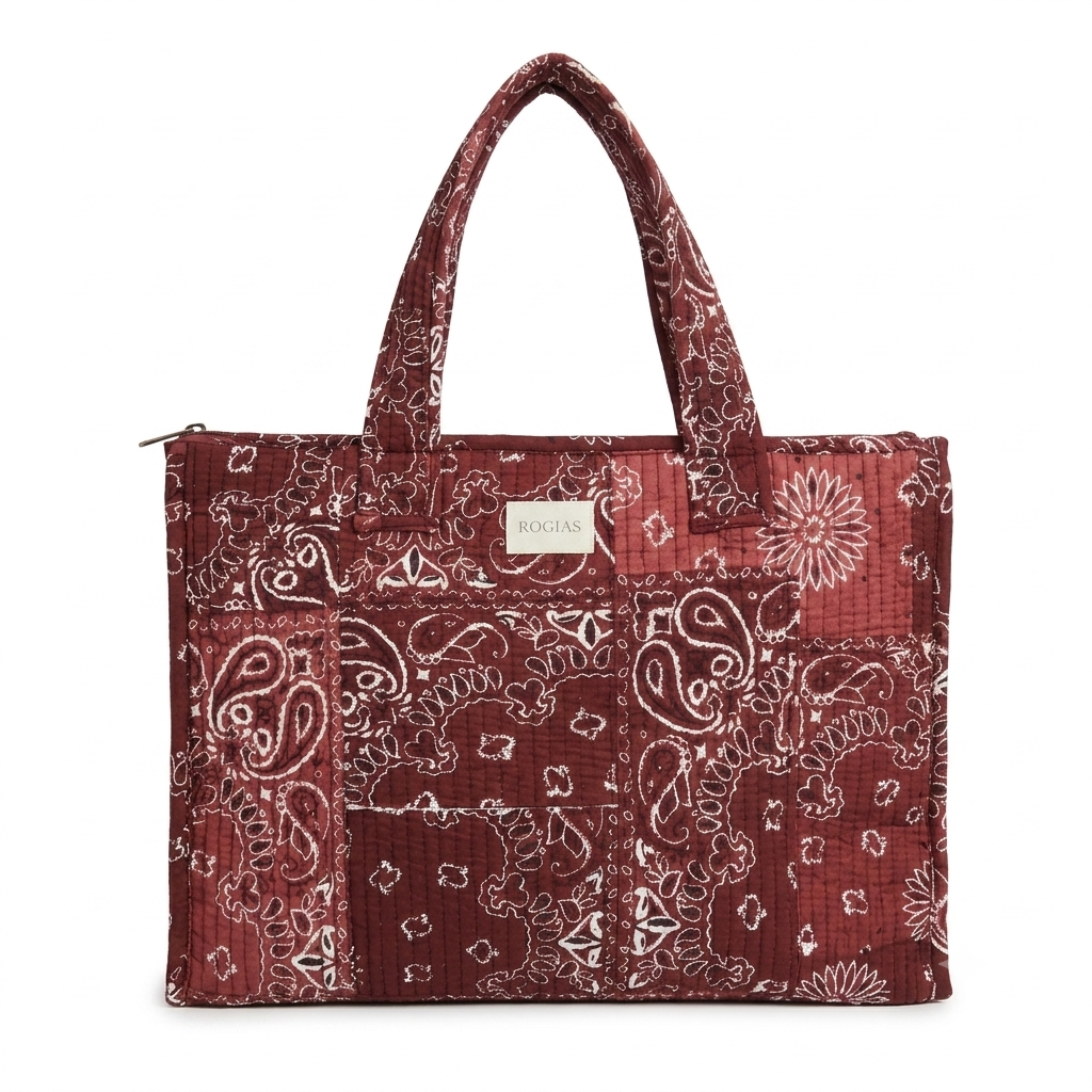 Medium Paisley Tote - Burgundy